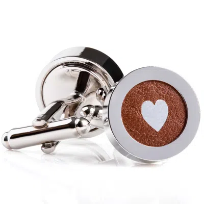 N'damus London Men's Brown / Silver Regent Brown Leather Silver Heart Cufflinks