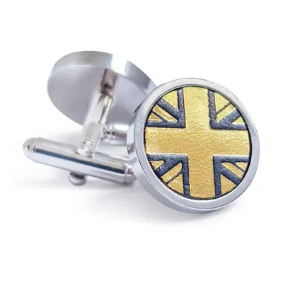 N'damus London Men's Gold / Black / Silver Coronation Regent Black Gold Leather & Rhodium Cufflinks In Metallic