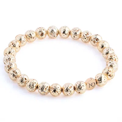 N'damus London Men's Gold Lava Stone Bracelet With Gold Button