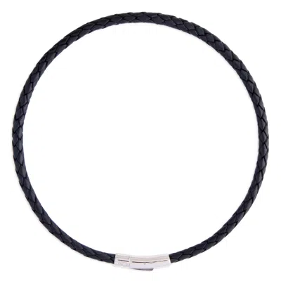N'damus London Men's Holborn Black Leather Braided Necklace