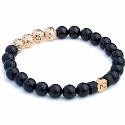 N'damus London Men's Leather, Black Onyx & Gold Gemstone Beaded Bracelet