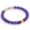 N'damus London Men's Leather, Purple Amethyst & Gold Gemstone Beaded Bracelet In Purple