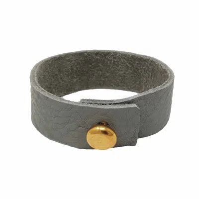 N'damus London Mens Grey Leather Bracelet With Large Brass Button In Gray