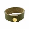 N'damus London Mens Olive Green Leather Bracelet With Large Brass Button In Green