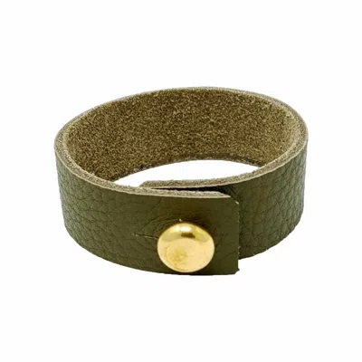N'damus London Mens Olive Green Leather Bracelet With Large Brass Button
