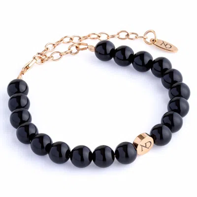 N'damus London Women's Adjustable Black Onyx Gemstone Bracelet & Gold Chain