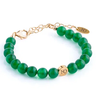 N'damus London Women's Adjustable Green Agate Gemstone Bracelet & Gold Chain