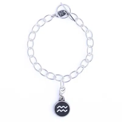 N'damus London Women's Aquarius Zodiac Sterling Silver & Leather Curb Bracelet