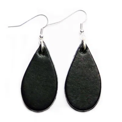 N'damus London Women's Auricle Black Leather Earrings