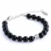 N'damus London Women's Black Adjustable Onyx Gemstone Bracelet & Sterling Silver Chain