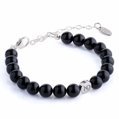 N'damus London Women's Black Adjustable Onyx Gemstone Bracelet & Sterling Silver Chain