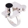 N'damus London Women's Black / Silver Ada Sterling Silver & Black Leather Ring