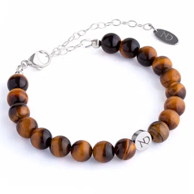 N'damus London Women's Brown Adjustable Tigers Eye Gemstone Bracelet & Sterling Silver Chain