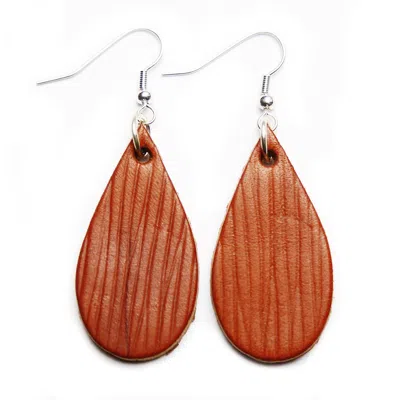 N'damus London Women's Brown Auricle Textured Chestnut Leather Earrings