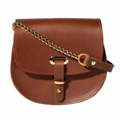 N'damus London Women's Brown Mini Victoria Full Grain Tan Leather Crossbody Saddle Bag With Gold Chain
