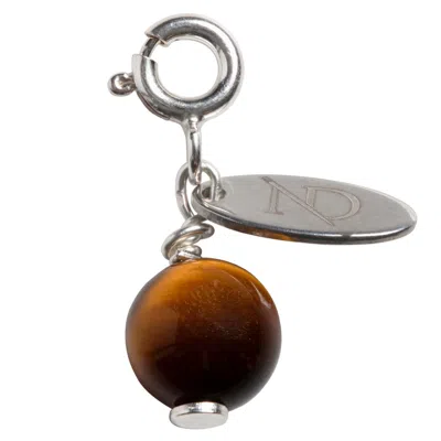 N'damus London Women's Brown / Silver Tigers Eye Gemstone & Silver Charm