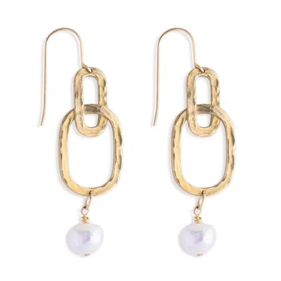 N'damus London Women's Gold Hatton Forge Brass Duo Pearl Earrings