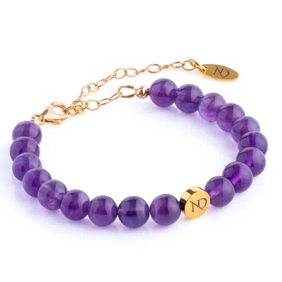 N'damus London Women's Pink / Purple Adjustable Amethyst Gemstone Bracelet & Gold Chain