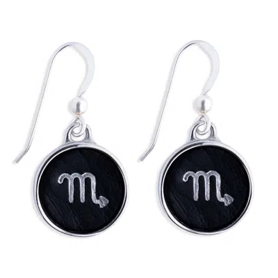 N'damus London Women's Silver / Black Zodiac Scorpio Black Leather Earrings In Multi