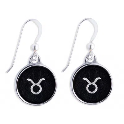N'damus London Women's Silver / Black Zodiac Taurus Black Leather Earrings