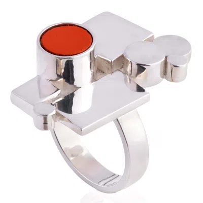 N'damus London Women's Silver / Yellow / Orange Ada Sterling Silver & Orange Leather Ring In Multi