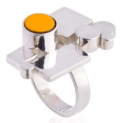 N'damus London Women's Silver / Yellow / Orange Ada Sterling Silver & Yellow Leather Ring
