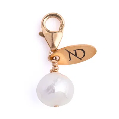 N'damus London Women's White / Gold Small Baroque Pearl & Gold Charm