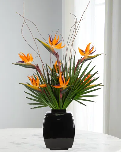 Ndi Bird Of Paradise 41" Faux Floral Arrangement In Ceramic Vase In Orange