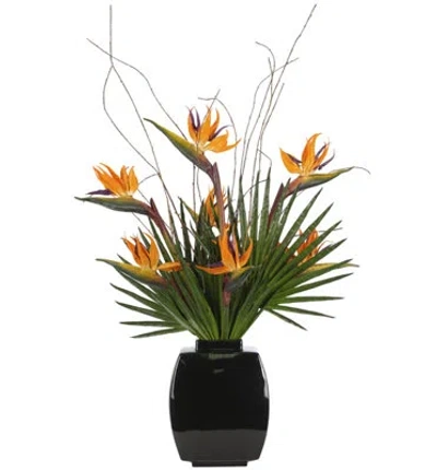 Ndi Bird Of Paradise, Orange, Ceramic Vase Black, 26wx19dx41h