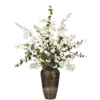 Ndi Bouganvillea, White, Bronze Iron Vase, 37wx41dx54h