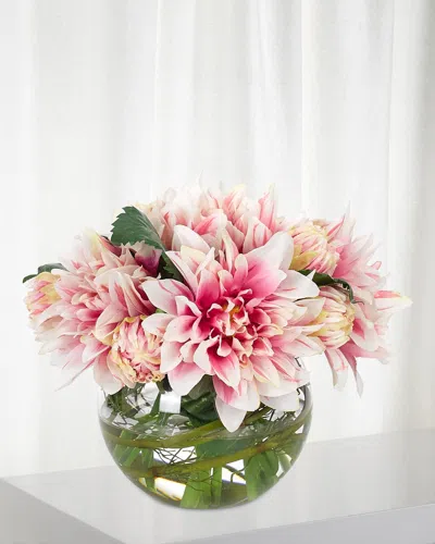 Ndi Dahlia Faux-floral Arrangement In Glass Bubble, 10wx10dx9h In Pink