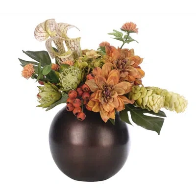 Ndi Dahlia Hydrangea, Orange Green, Metal Jar, 18wx14dx19h