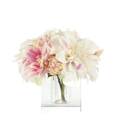 Ndi Dahlia, Pink White, Glass Vase, 8wx8dx7h