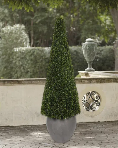 Ndi Faux Boxwood Cone Plant In Concrete Pot, 67"t In Green