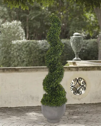 Ndi Faux Boxwood Spiral Topiary Plant In Concrete Pot, 54"t In Green