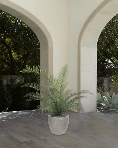 Ndi Faux Fern Plant In Concrete Pot, 43"t In Green