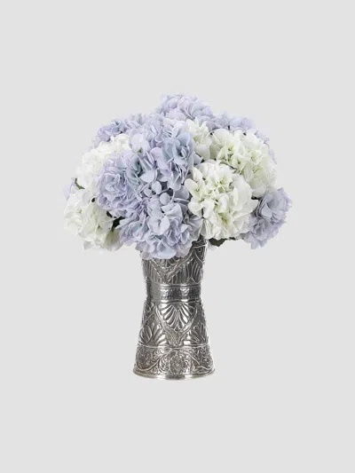 Ndi Faux Hydrangeas In Silver Vase In Blue