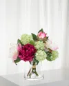 Ndi Faux Peony Snowball Arrangement In Ceramic Planter In Pink