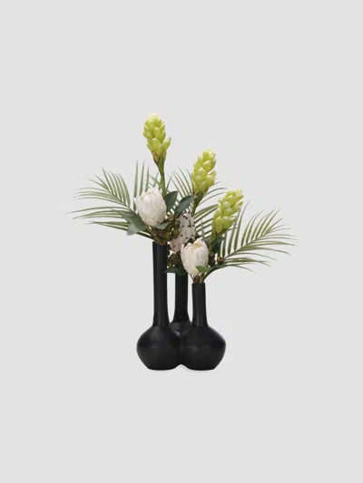 Ndi Faux Protea & Ginger Arrangement In Metal Vase In Green