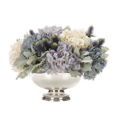 Ndi Hydrangea, Blue Cream, Footed Bowl, 19wx19dx15h