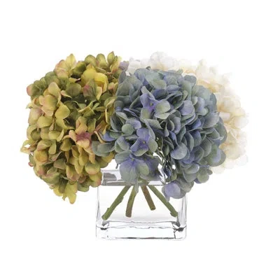 Ndi Hydrangea, Blue Cream, Glass Cube, 11wx10dx9h