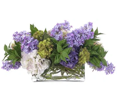 Ndi Hydrangea Lilac, Purple White, Glass Rectangle, 25wx18dx13h