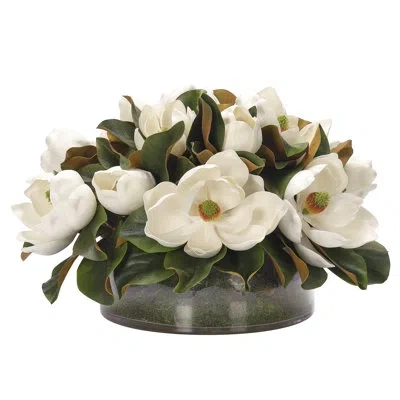 Ndi Magnolia, White, Moss Glass Bowl, 23wx22dx13h