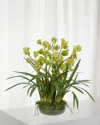 Ndi Orchid Cymbidium Moss Garden Faux-floral Arrangement In Glass Bowl, 40wx40dx35h In Green