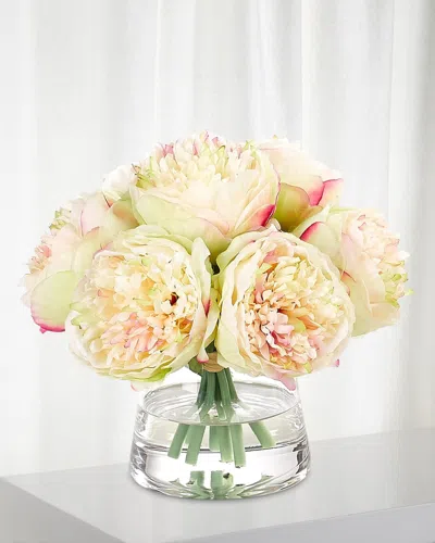 Ndi Peony Faux-floral Arrangement In Glass Pyramid, 9wx9dx8h In Pink