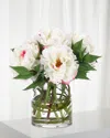 Ndi Peony Faux-floral Arrangement In Glass Vase, 12wx12dx11h In White