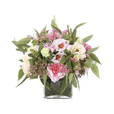 Ndi Peony Rose, Cream Pink, Moss Glass Cube, 24wx19dx17