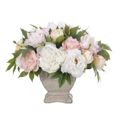 Ndi Peony, White Pink, Pottery Square Planter, 20wx18dx15h