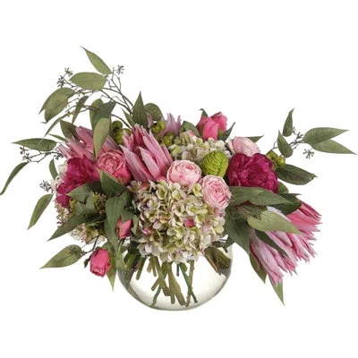 Ndi Protea Hydr, Pink White, Glass Bubble, 27wx22dx19h
