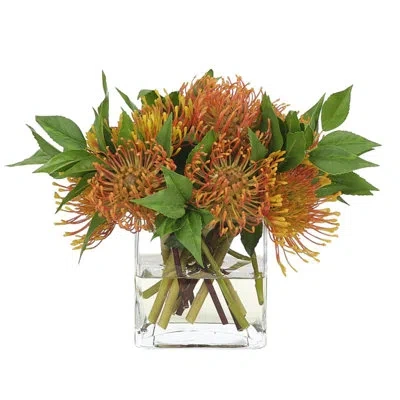 Ndi Protea, Orange Glass Cube, 13wx12dx9h